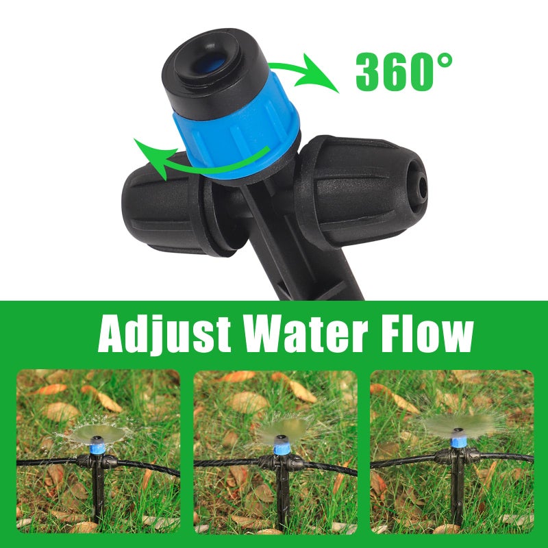 FULAIERGD Drip Irrigation Emitters Fan Shape with Stake Adjustable 360Deree Fan Sprayer with Lock Barbed Ideal for (4-7mm) Garden Hose Watering System(25Pcs Drip Irrigation Blue) - Image 4